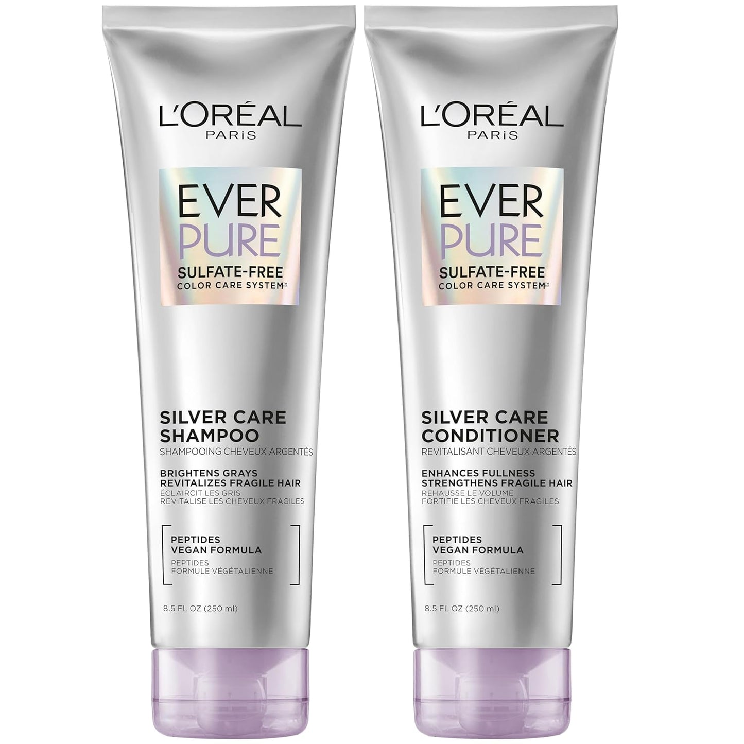 L'Oréal Paris EverPure Silver Care Shampoo & Conditioner Set | Sulfate-Free Vegan Formula with Peptides for Gray & Silver Hair (1 Kit)