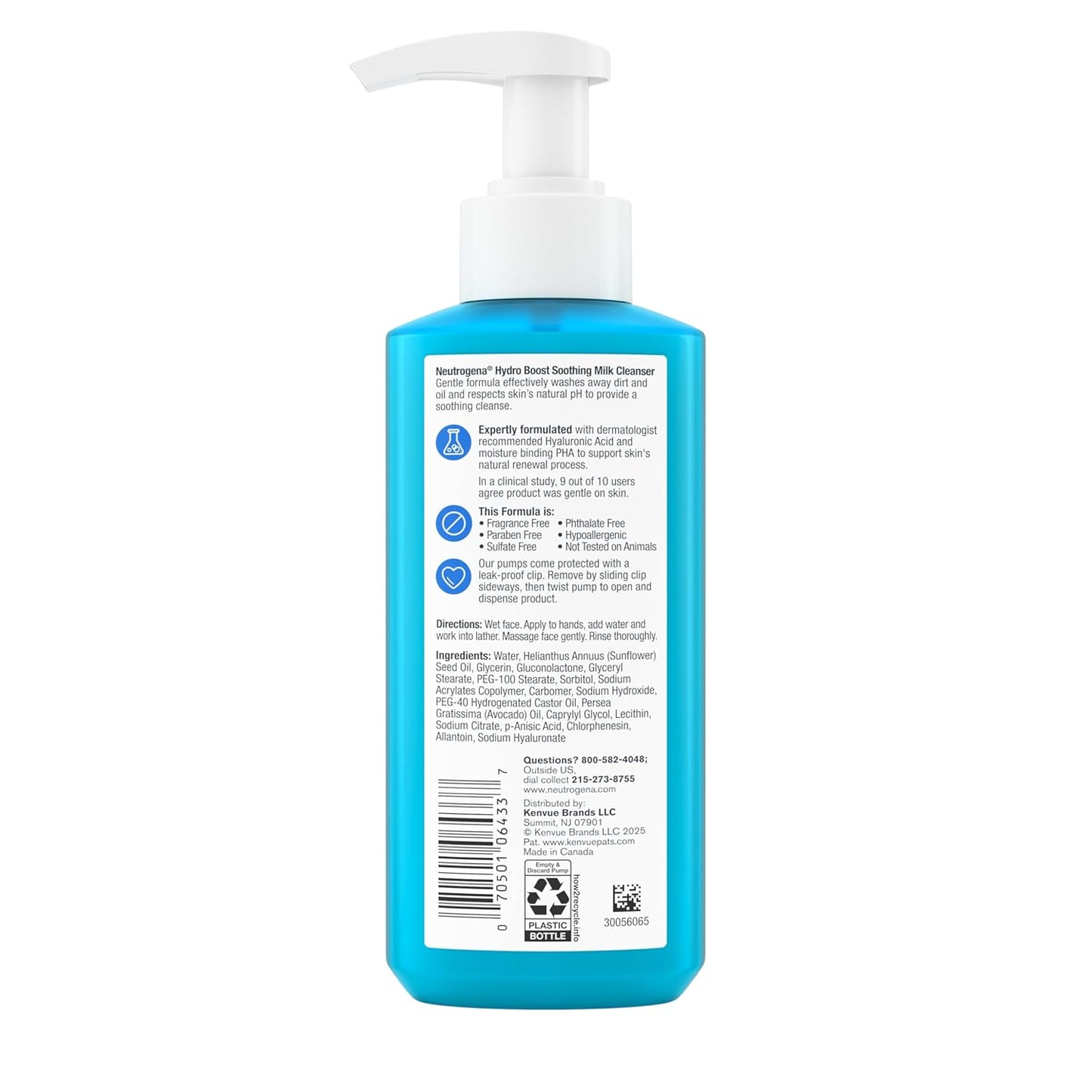 Neutrogena Hydro Boost Soothing Milk Cleanser with Hyaluronic Acid | Hydrating Face Wash & Makeup Remover for Sensitive Skin, Fragrance-Free, 7.8 fl oz