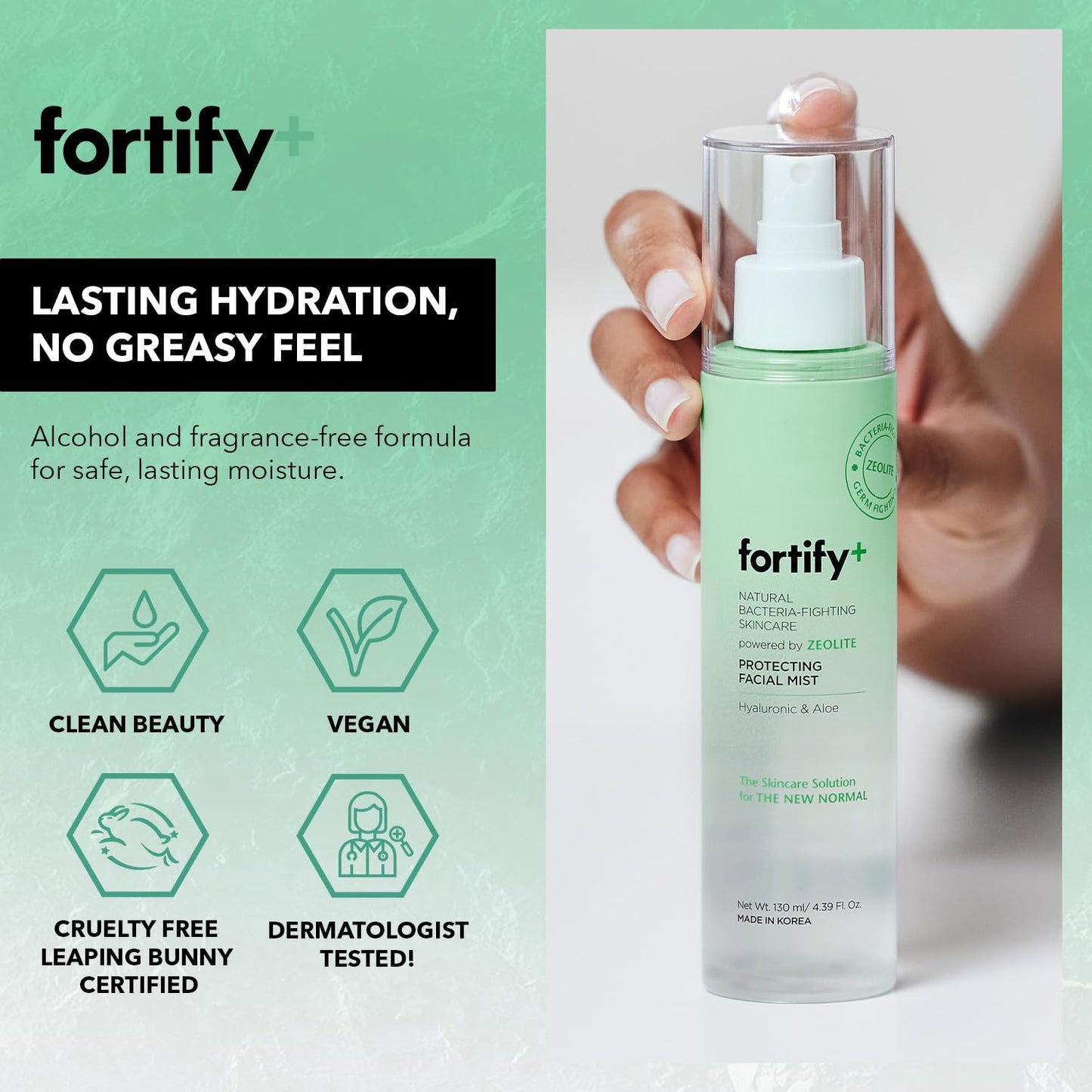 Fortify 9-in-1 Korean Facial Mist Spray – Hydrating & Soothing Face Spray with Hyaluronic Acid & Aloe Vera, Alcohol-Free, Dermatologist Tested (130ml/4.39oz)