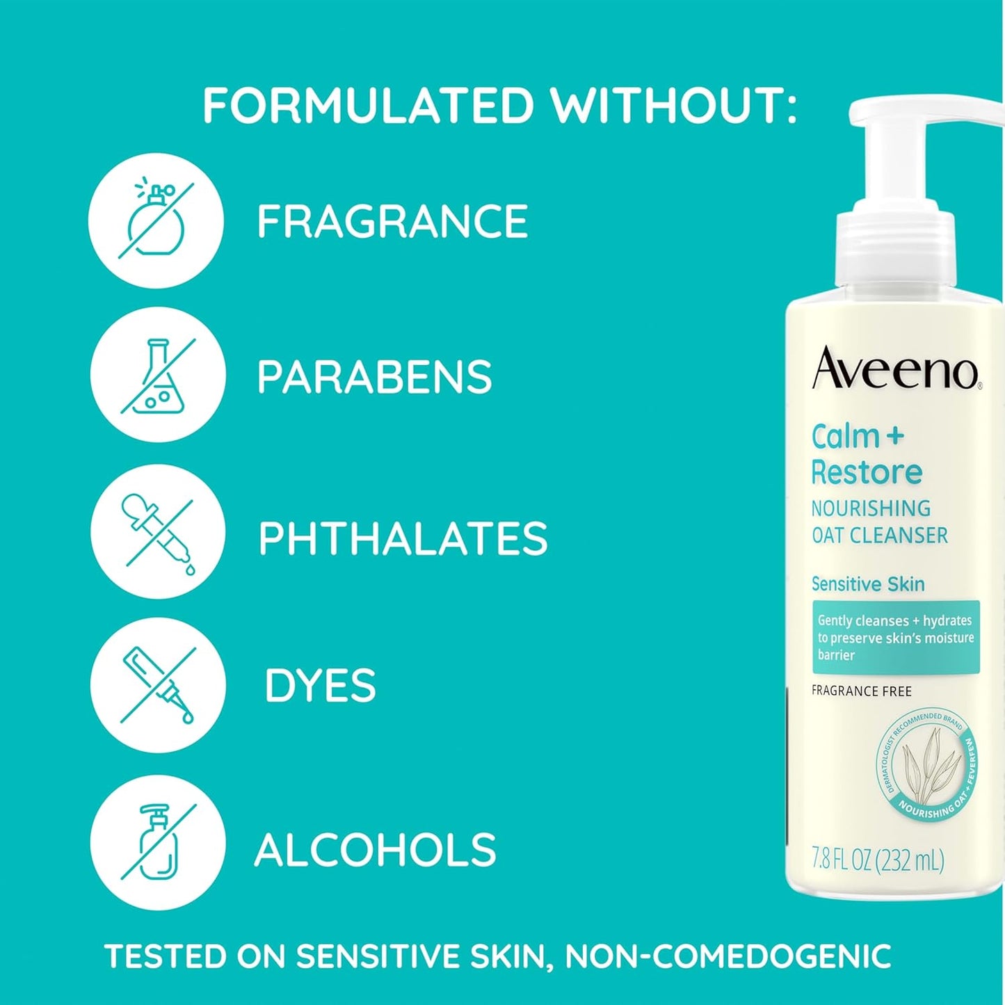 Aveeno Calm + Restore Oat Facial Cleanser – Hydrating & Soothing for Sensitive Skin (7.8 oz)