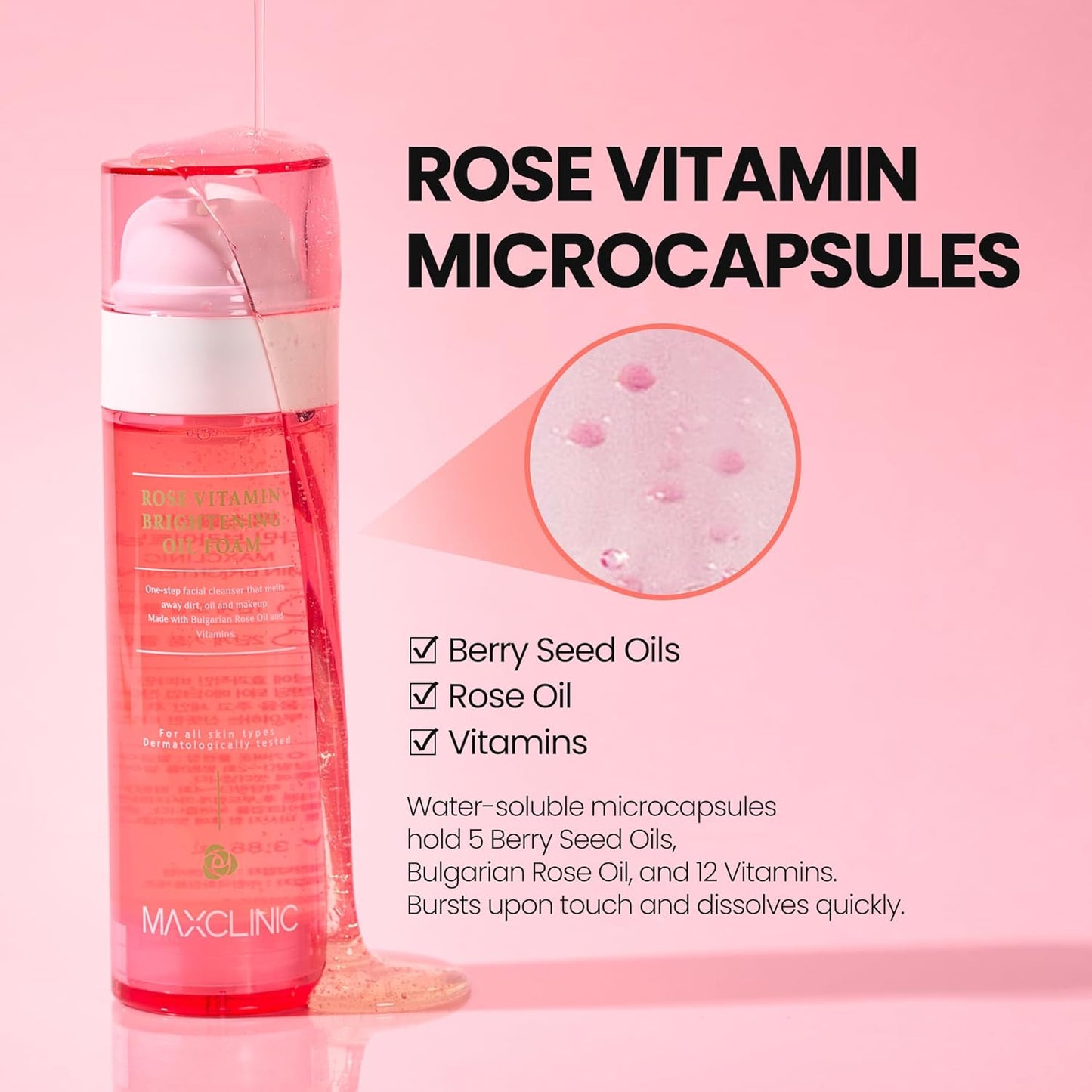 MAXCLINIC Rose Vitamin Oil to Foam Cleanser – Korean All-in-One Face Wash with Rose Oil, Vitamins & Niacinamide | Deep Cleansing, Hydrating & Pore Minimizing (3.88 fl oz)