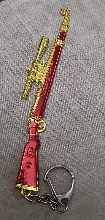 Kar98k Miniature Rifle Keychain – Red & Gold Alloy Metal, PUBG Special Edition
