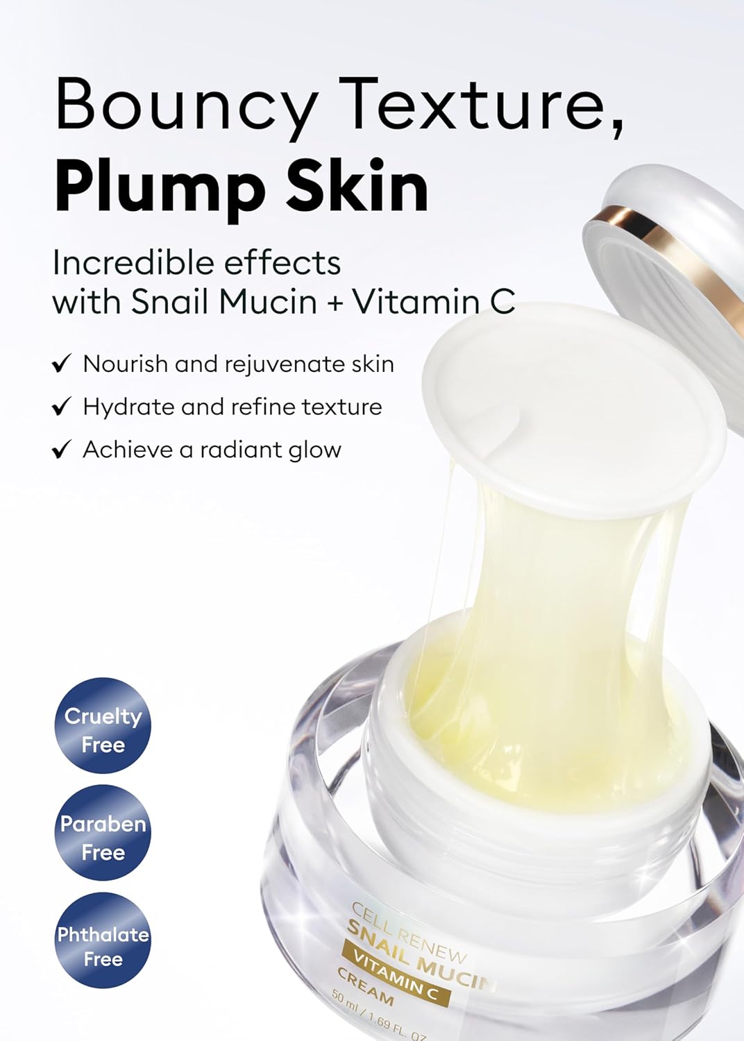 MISSHA Cell Renew Snail Mucin Vitamin C Cream – Hydrating Korean Moisturizer for Youthful Glow (1.69 fl oz)