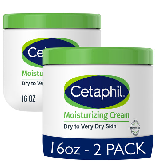 Cetaphil Face & Body Moisturizing Cream – 48H Hydration for Dry to Very Dry, Sensitive Skin, 16oz 2-Pack, Fragrance-Free, Dermatologist Recommended