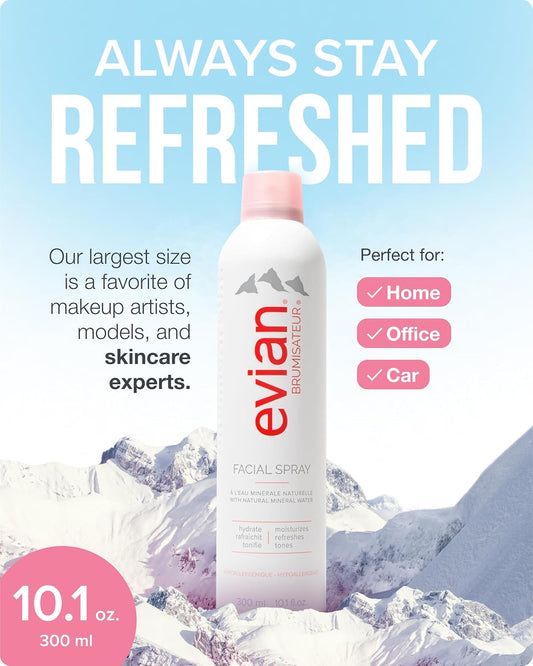 Evian Facial Spray – Hydrating Mineral Water Mist for Face & Skin | Refresh, Tone & Set Makeup | Daily Hypoallergenic Skincare 300ml