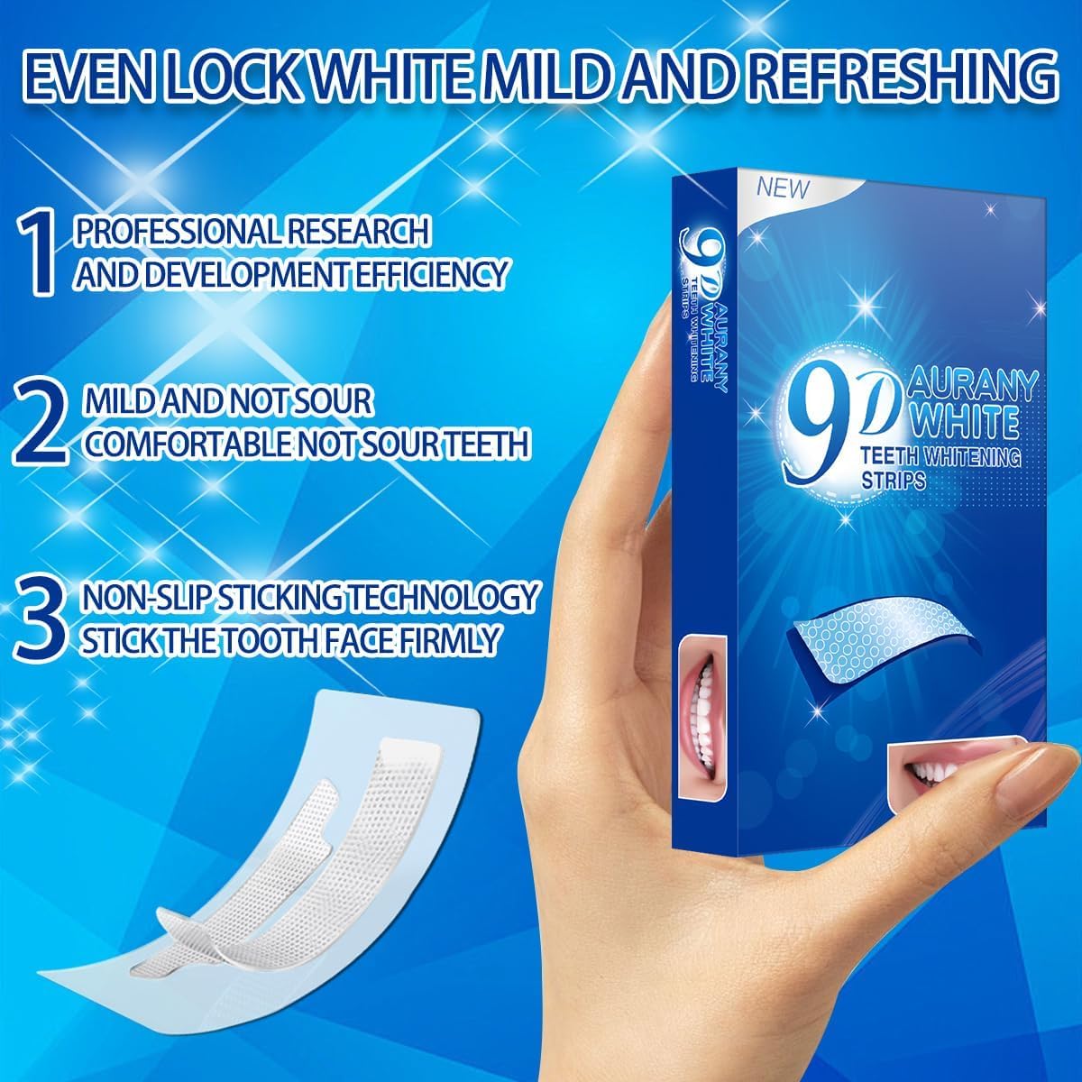 AURANY 9D Sensitive Teeth Whitening Strips – 28 Strips (14 Pairs) Enamel-Safe, Non-Sensitive Formula for Coffee & Smoking Stains – Fast, Gentle Whitening Kit