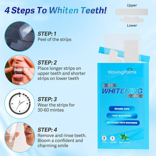 Waving Palms Teeth Whitening Strips – 28 Strips (14 Treatments) | Enamel-Safe, Fast Stain Removal & Professional Whitening Kit