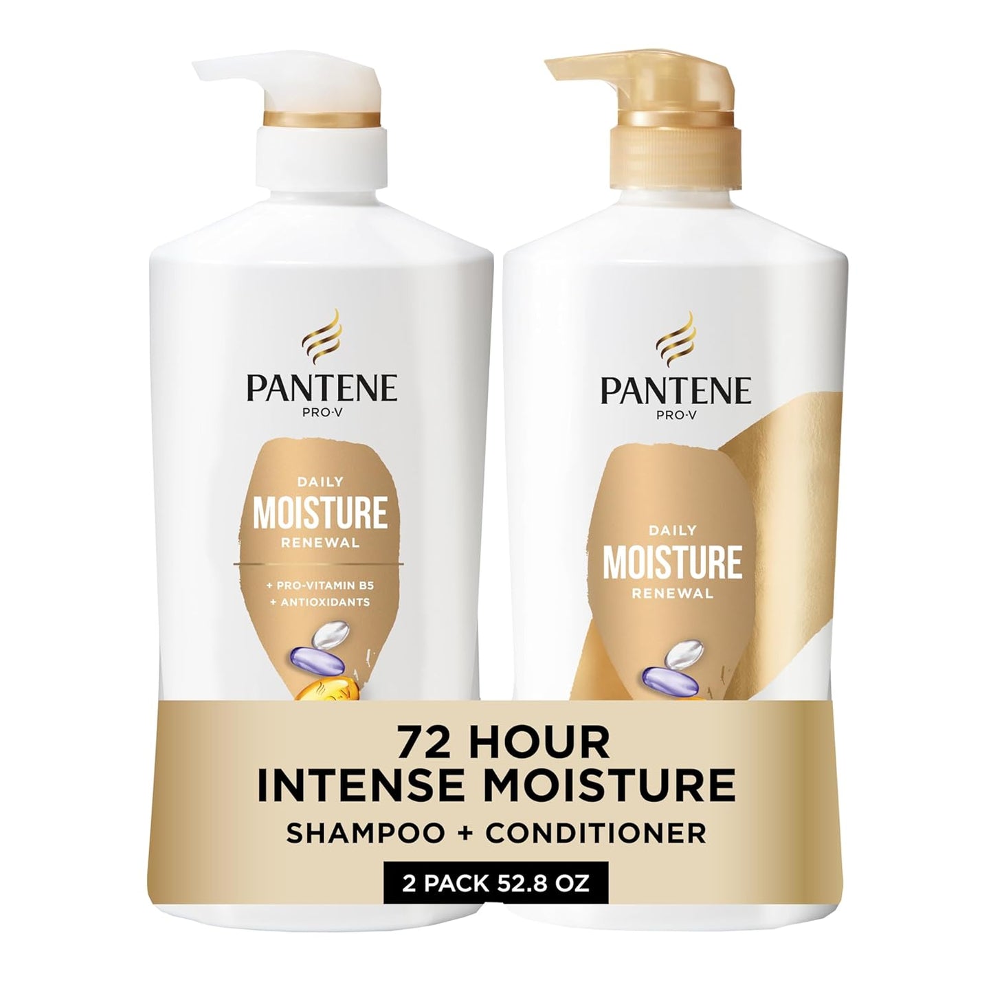 Pantene Daily Moisture Renewal Shampoo & Conditioner Set + Miracle Rescue Shot – 72-Hour Hydration & Softness for All Hair Types (52.8 oz)