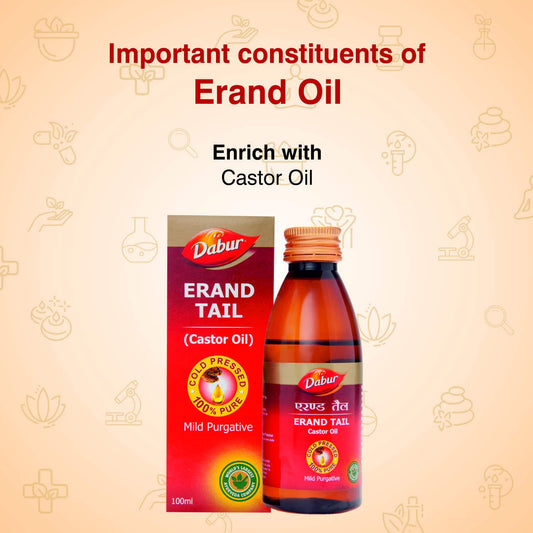 Dabur Erand Tail 100ml | Pure Cold Pressed Castor Oil for Constipation Relief & Detox | Ayurvedic Digestive Aid