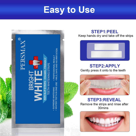 PERSMAX Teeth Whitening Strips Kit – Enamel-Safe, Dentist Recommended, 14-Day Whitening System with 28 Non-Slip Strips for Sensitive Teeth