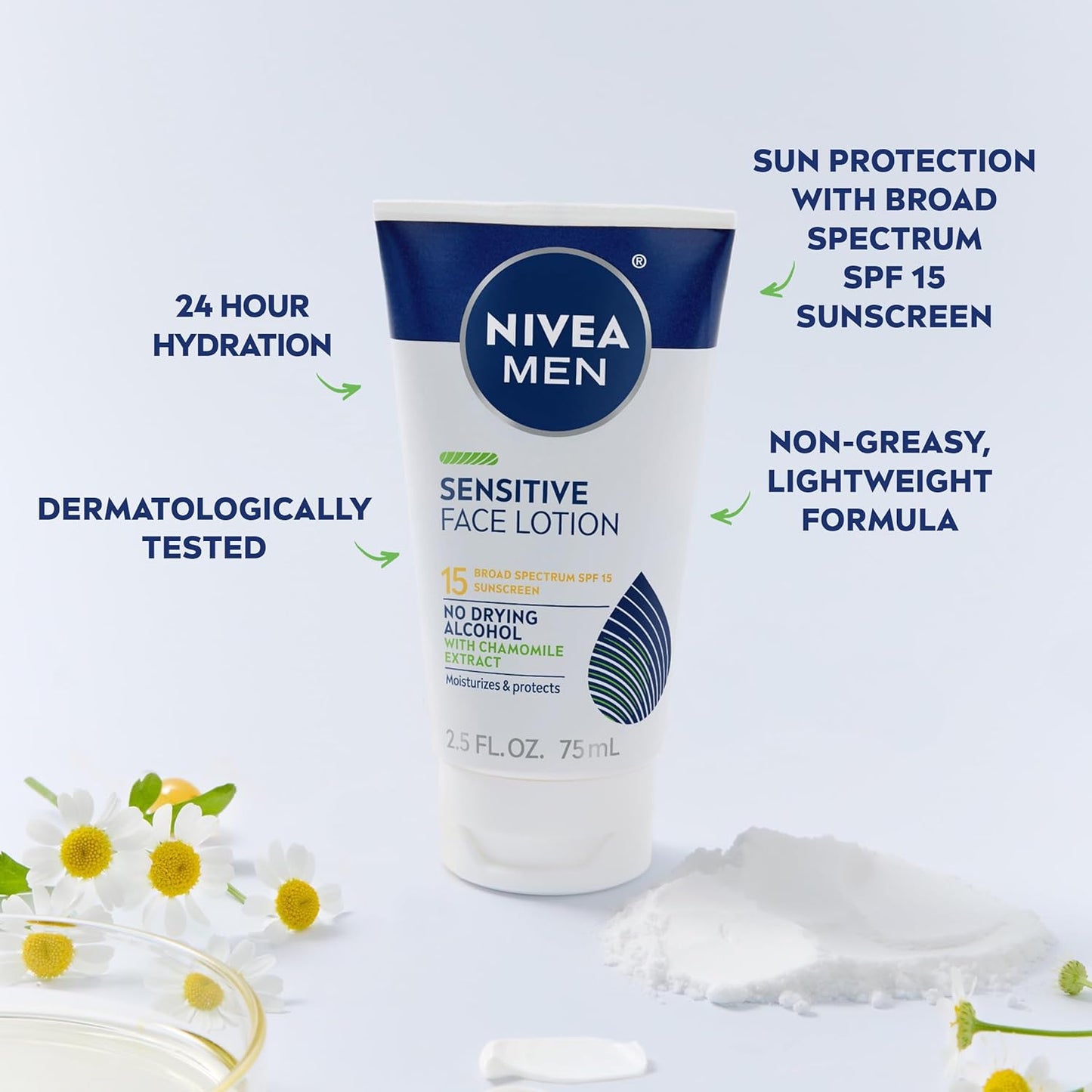 NIVEA MEN Sensitive Face Lotion with SPF 15 – Broad Spectrum Moisturizer for Sensitive Skin, 3 Pack (2.5 fl oz Each)