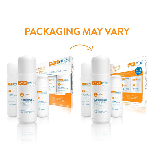 AcneFree 3 Step 24 Hour Acne Treatment Kit – Oil-Free Cleanser, Witch Hazel Toner & Acne Lotion with Benzoyl Peroxide – Dermatologist Recommended Acne Solution, 60 Day Supply