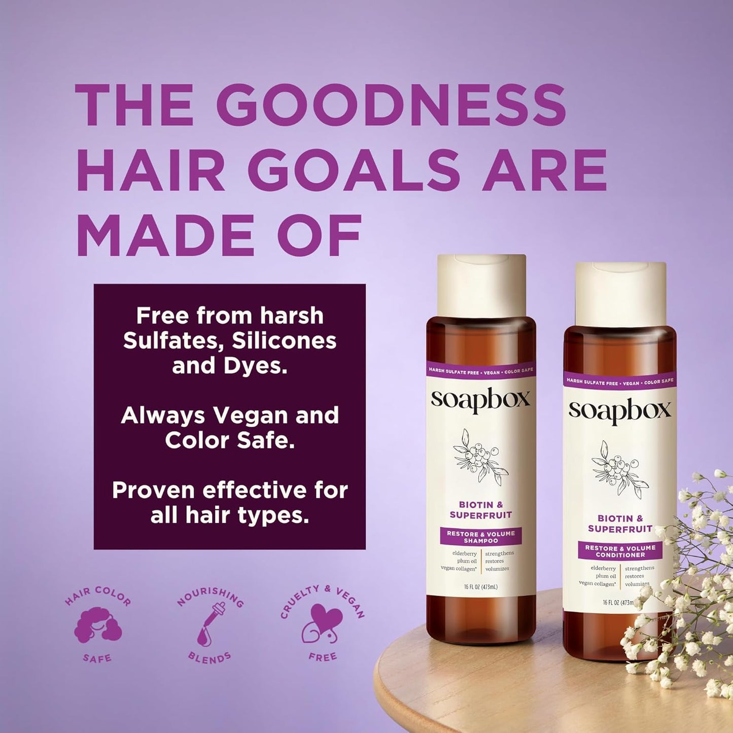Soapbox Biotin & Superfruit Shampoo & Conditioner Set – Volumizing Hair Care with Vegan Collagen, Aloe & Shea Butter – Sulfate-Free, 16 oz Each, 2 Pack