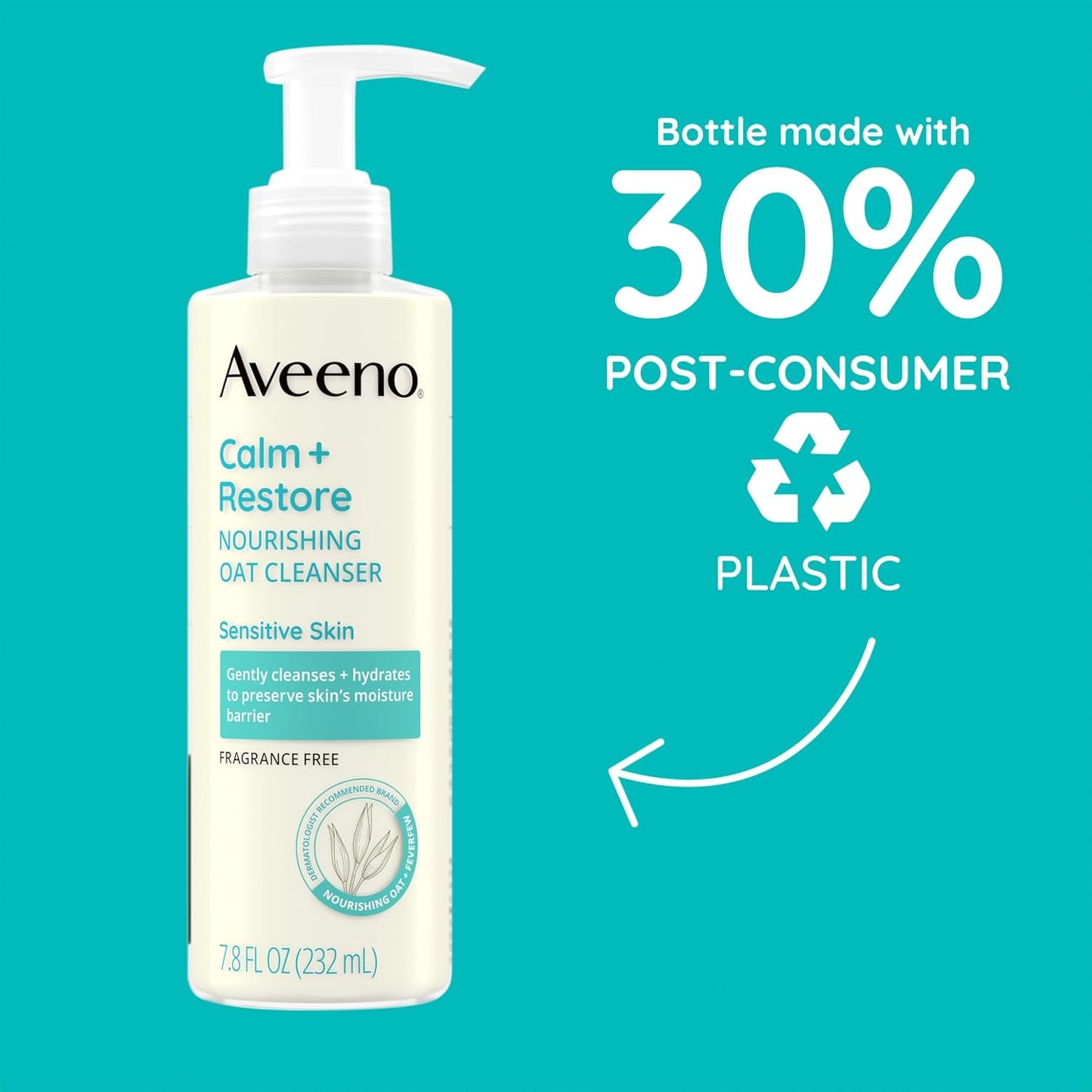 Aveeno Calm + Restore Oat Facial Cleanser – Hydrating & Soothing for Sensitive Skin (7.8 oz)
