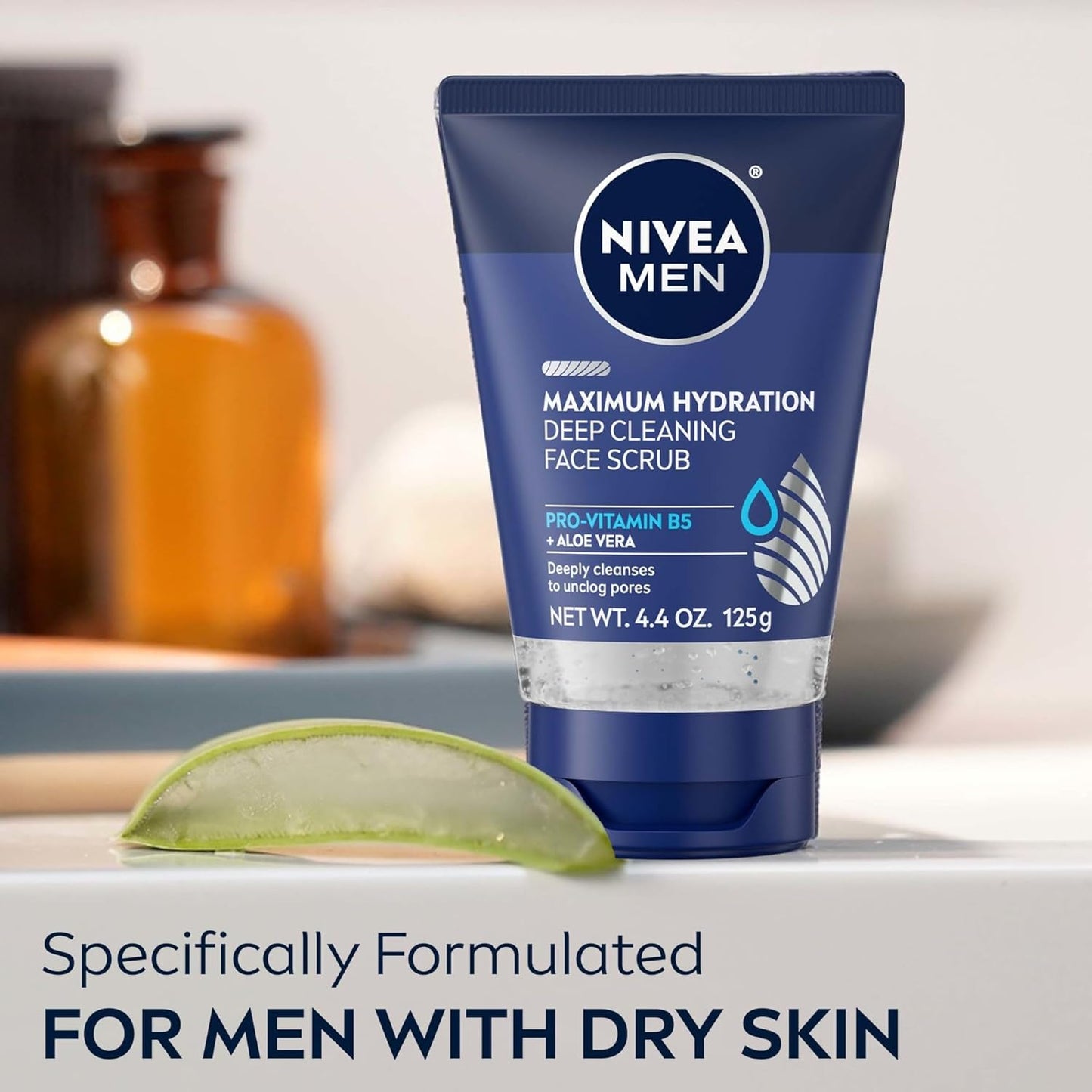 NIVEA MEN Maximum Hydration Face Scrub – Deep Cleaning with Aloe Vera | 3 Pack, 4.4 oz Each