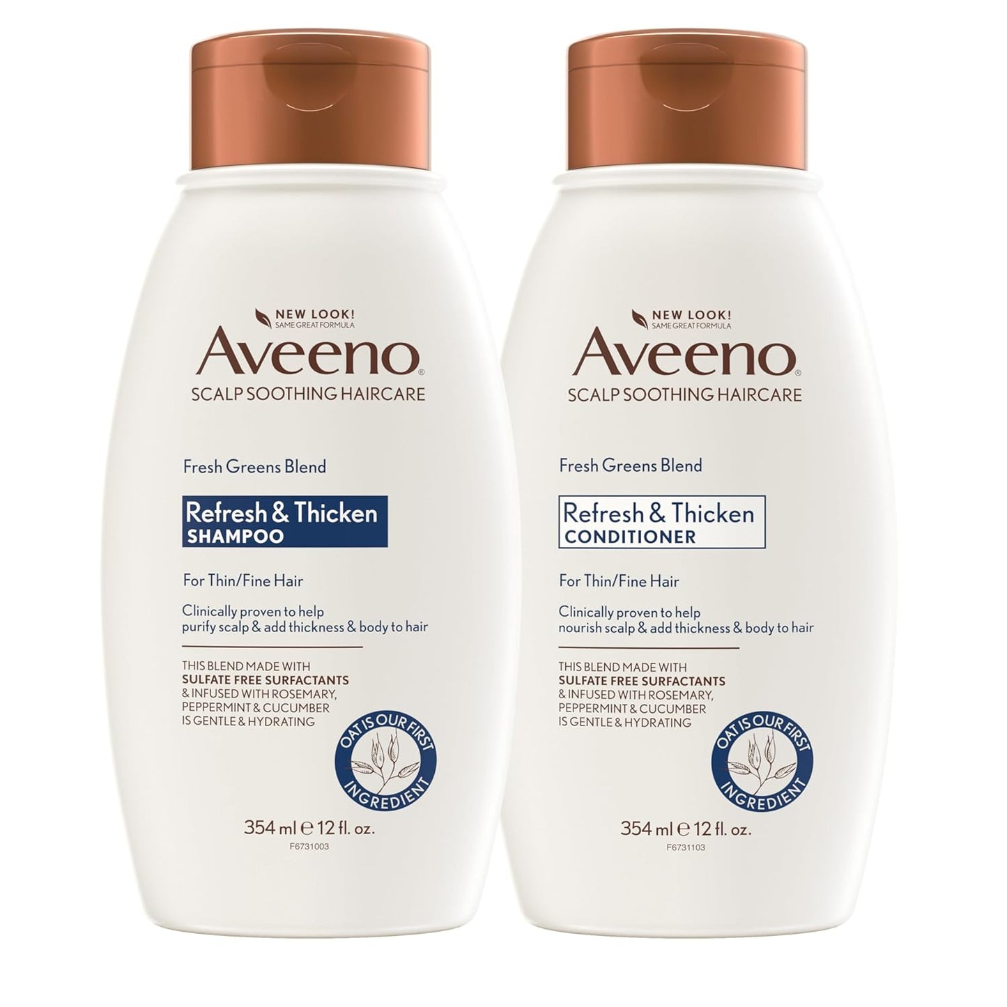 Aveeno Fresh Greens Shampoo & Conditioner Set | Sulfate-Free Clarifying & Volumizing Hair Care with Rosemary, Peppermint & Cucumber, Color-Safe (12 fl oz, 2-Pack)