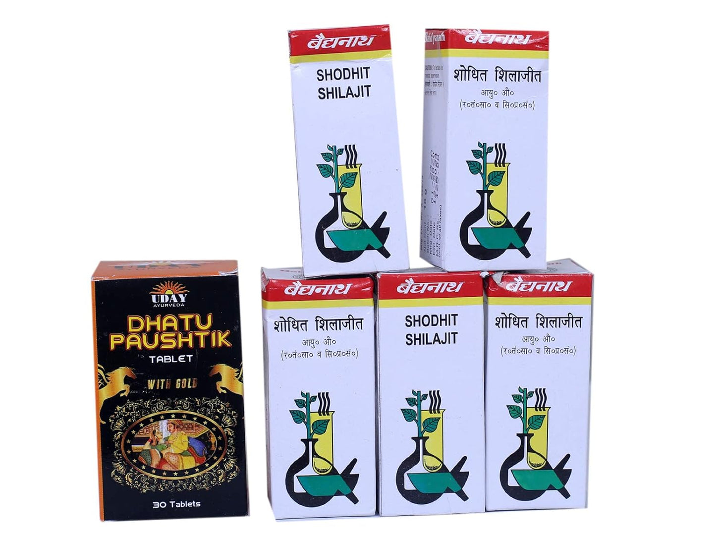 Baidyanath Shodhit Shilajit 10ml (Pack of 5) with Dhatu Paushtik Tablets – Ayurvedic Energy & Vitality Booster