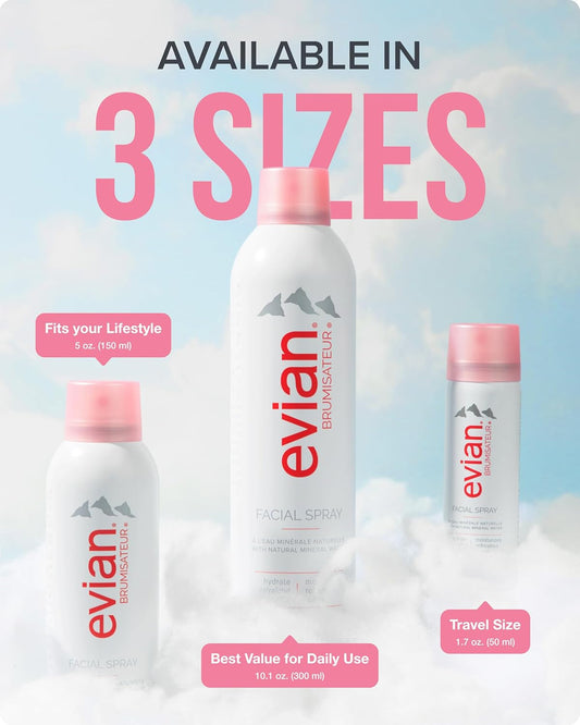 Evian Facial Spray 1.7 oz – Hydrating Mineral Water Mist for Refreshing, Toning & Makeup Setting | TSA-Approved Travel Size