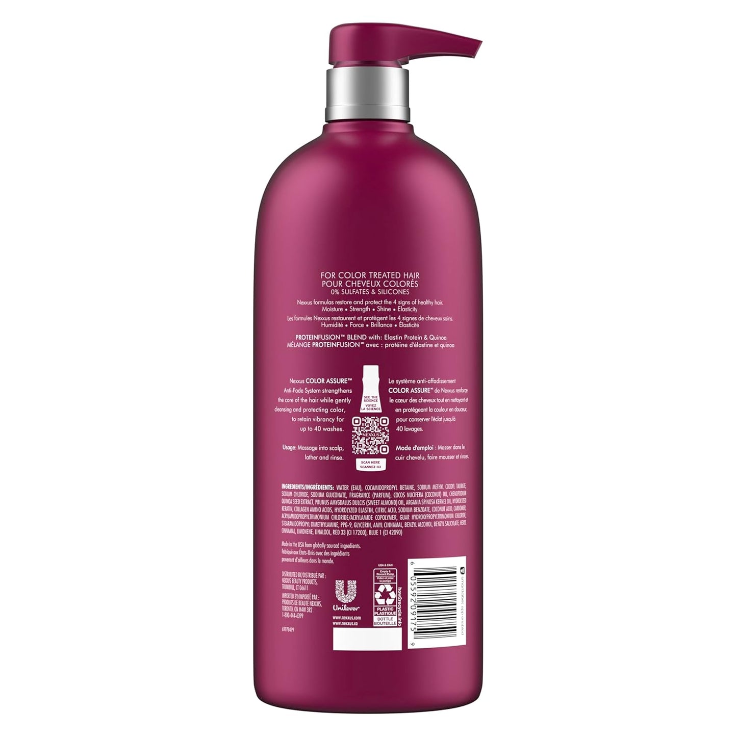 Nexxus Color Assure Sulfate-Free Shampoo with ProteinFusion – Enhances Vibrancy for Color-Treated Hair – Silicone-Free with Pump, 33.8 fl oz