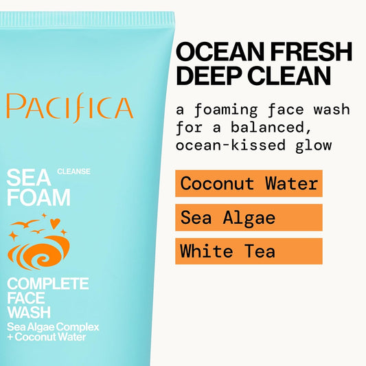 Pacifica Sea Foam Face Cleanser – Gentle Daily Wash with Coconut Water & Sea Algae for Oily & Combo Skin