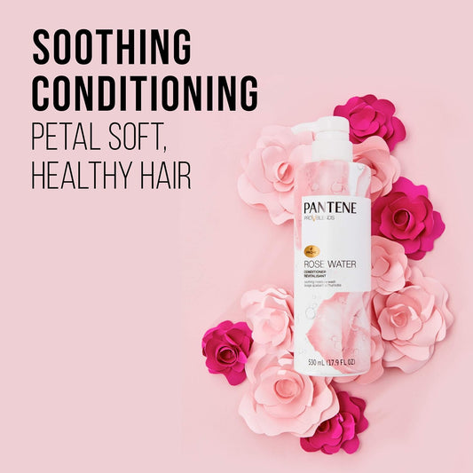 Pantene Rose Water Sulfate-Free Shampoo & Conditioner Set – Moisturizing & Soothing with Pro-V Blend + Vitamin B5 – For All Hair Types, 17.9 oz Each, 2 Pack