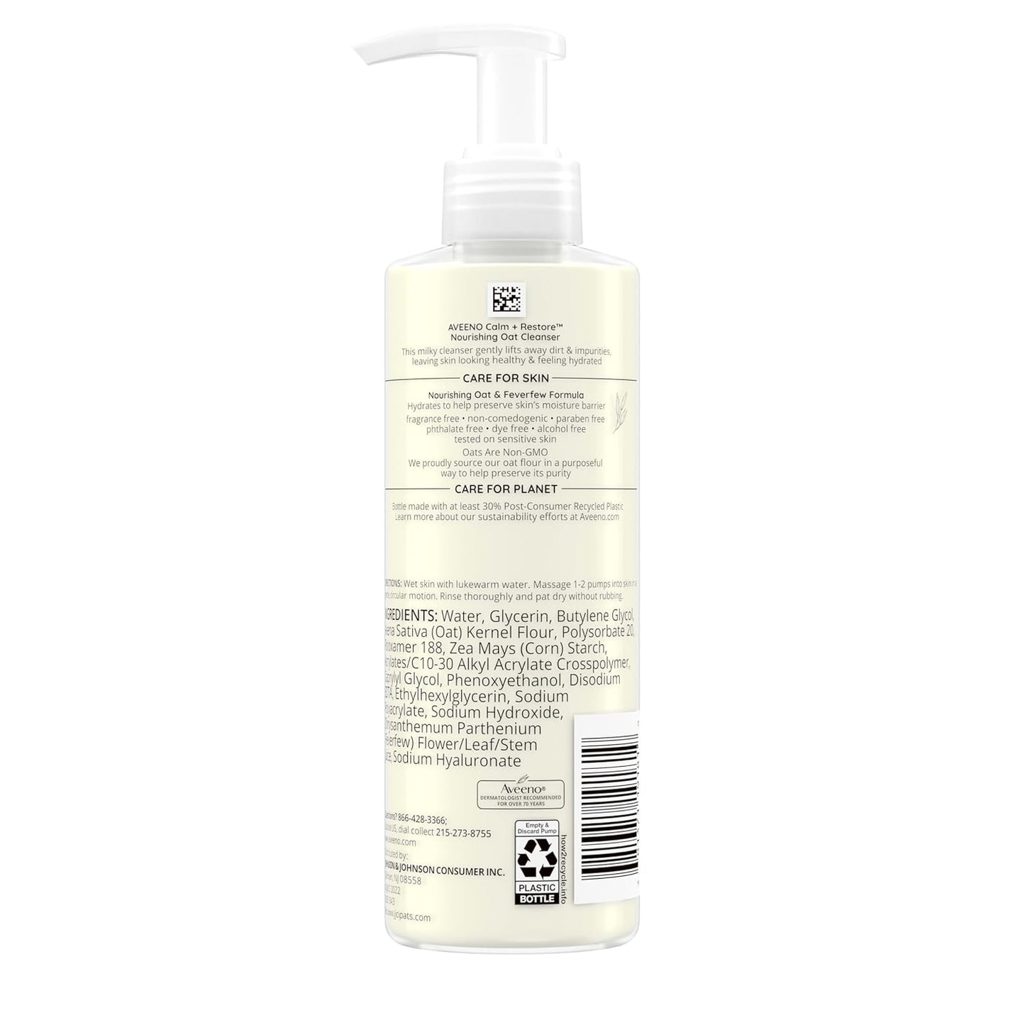 Aveeno Calm + Restore Oat Facial Cleanser – Hydrating & Soothing for Sensitive Skin (7.8 oz)