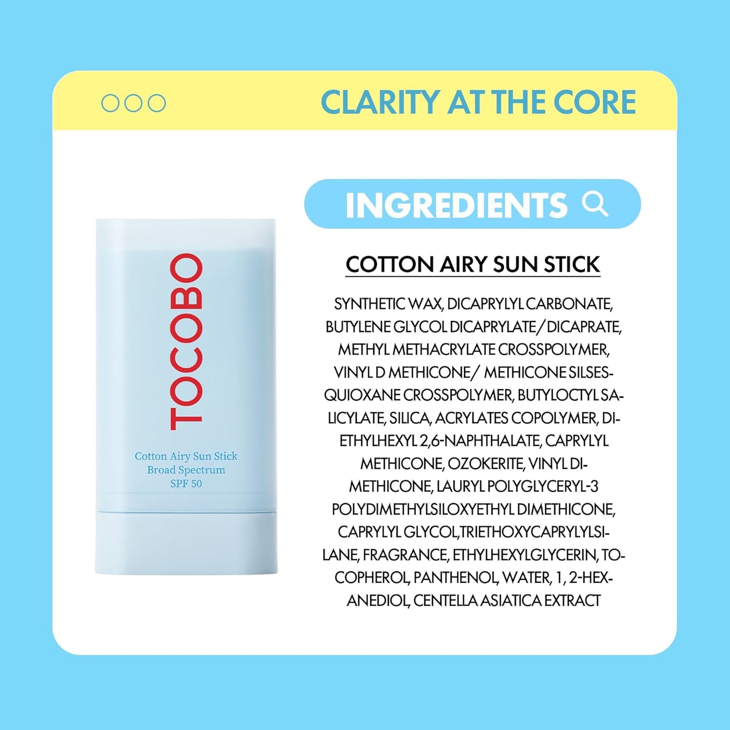 Cotton Airy Sun Stick SPF 50 – Korean Matte Face Sunscreen Stick, Travel Size, Vegan & Non-Sticky Broad Spectrum Sunblock (0.67 oz)