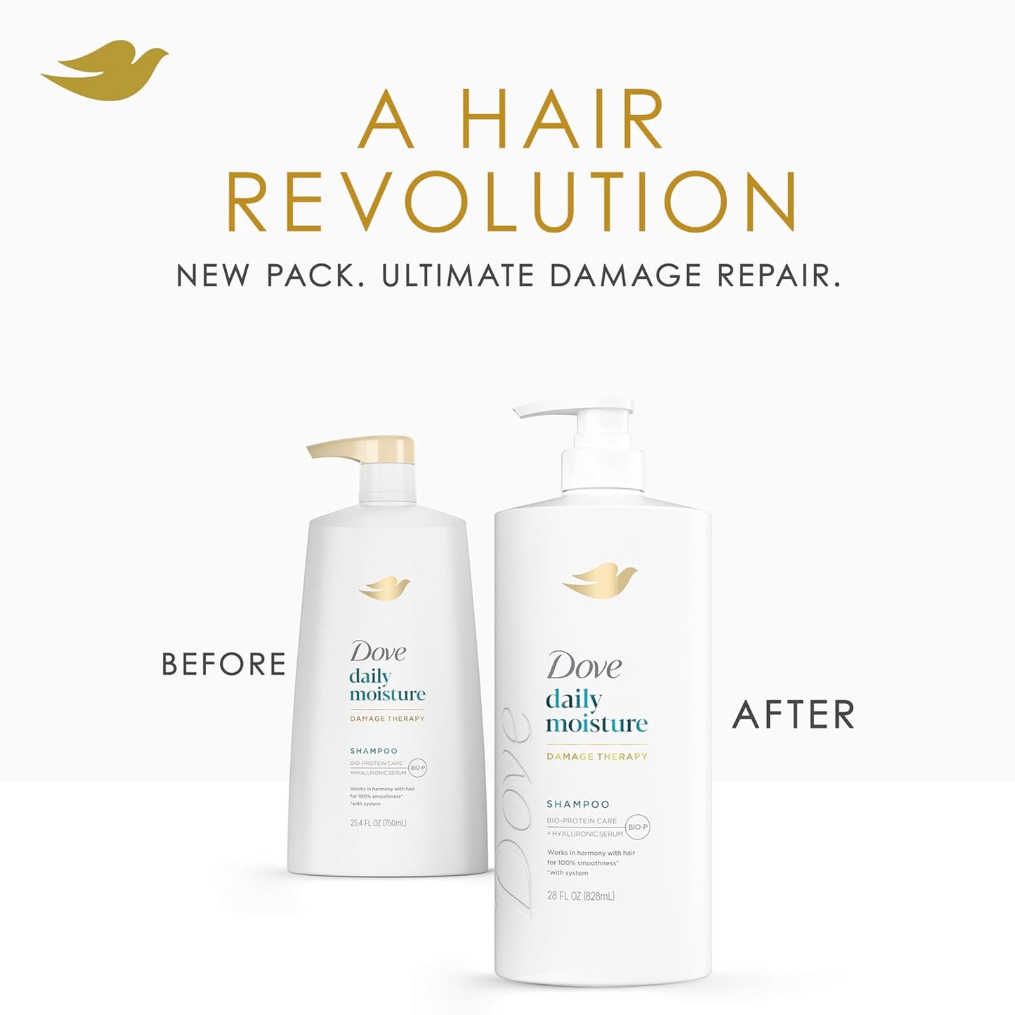 Dove Daily Moisture Shampoo | Damage Therapy for Dry Hair | With Bio-Protein Care & Hyaluronic Serum | 28 fl oz