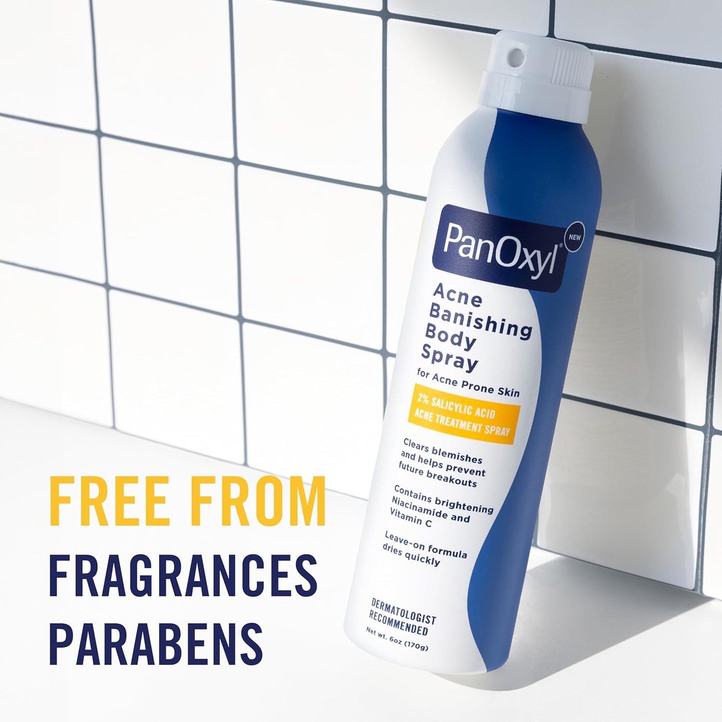 PanOxyl Acne Banishing Body Spray with 2% Salicylic Acid | 360° Nozzle, Niacinamide & Vitamin C, 6 Oz
