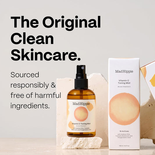 Mad Hippie Vitamin C Toning Mist – Brightening & Hydrating Facial Spray with Tremella Mushroom, Sodium PCA & Polyglutamic Acid – Vegan, Cruelty-Free Toner – 4 oz