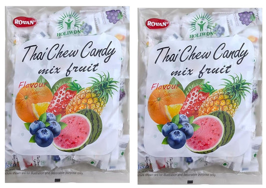 Rovan Holiwon Thai Chew Candy Mix – Fruit Flavor Soft Candies 300g (Pack of 2, 600g) | Exotic Thai Candy | Vegetarian