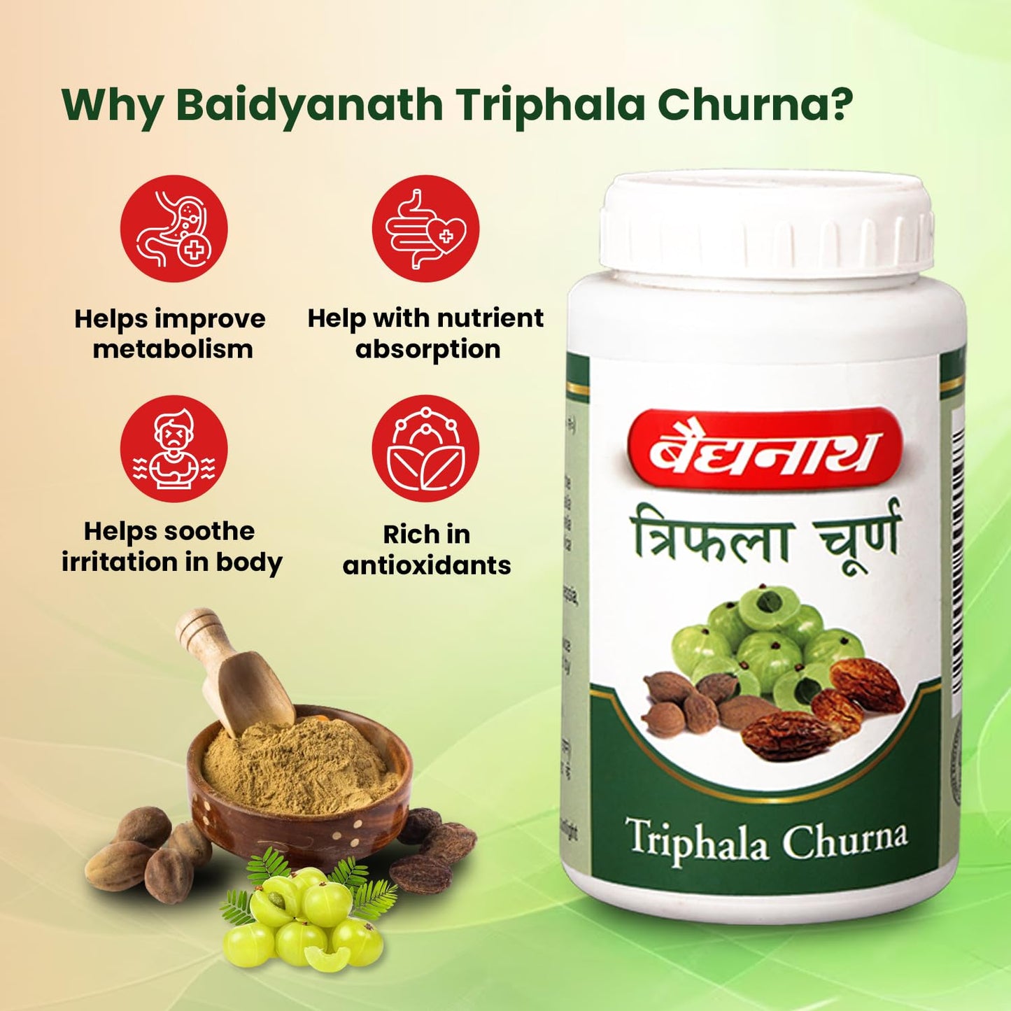 Baidyanath Triphala Churna Powder - 400gm | Supports Healthy Digestive Tract, Helpful in Bowel Wellness, Acidity & Gas Relief (Pack of 1)
