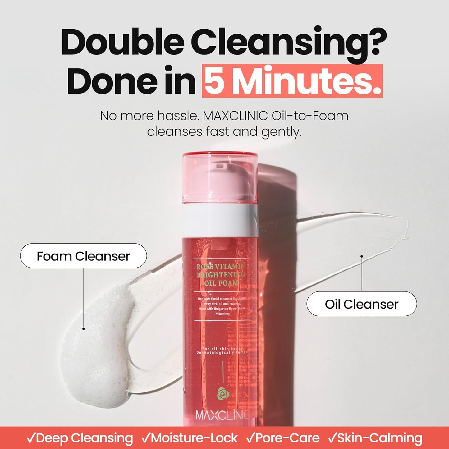 Rose Vitamin Oil to Foam Cleanser | Korean All-in-One Makeup Remover & Pore Minimizer | Hydrating, Brightening, Blackhead Remover for All Skin Types (3.88 fl oz)