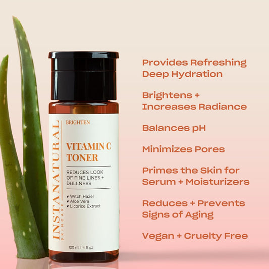 InstaNatural Vitamin C Face Toner – Brightening & Anti-Aging Toner with Witch Hazel, Lavender & Geranium Oils – Balances pH, Reduces Fine Lines & Wrinkles – 4 fl oz