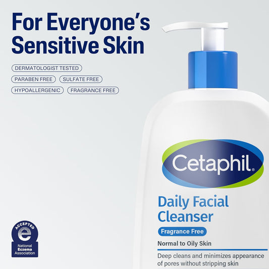Cetaphil Daily Facial Cleanser – Fragrance-Free Face Wash for Sensitive Skin, 16 Oz