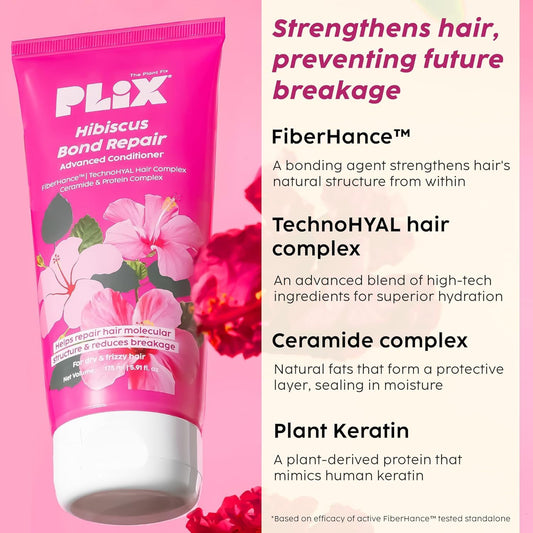 PLI'X Hibiscus Bond Repair Shampoo & Conditioner Set | FiberHance™ + TechnoHYAL Complex for Stronger, Hydrated, Frizz-Free Hair