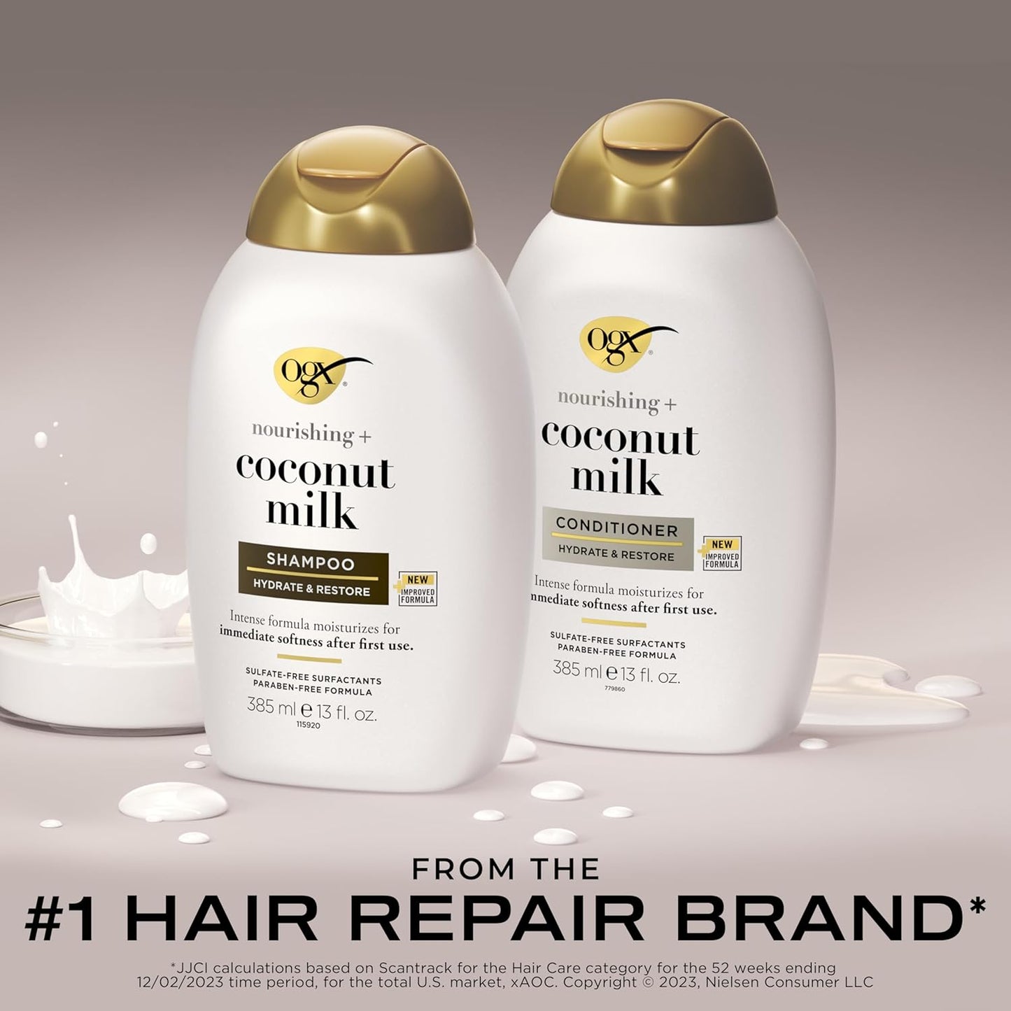 OGX Coconut Milk Sulfate-Free Shampoo & Conditioner Set | Hydrates & Softens | Lipi Pro Shield | Frizz Control & Nourishing Hair Care | 2 x 13 fl oz