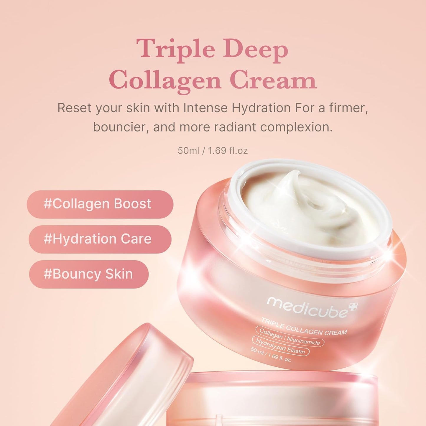 Medicube Triple Collagen Cream | Hydrating & Firming Anti-Aging Moisturizer with Hyaluronic Acid, Elastin & Shea Butter (50ml / 1.69 fl oz)