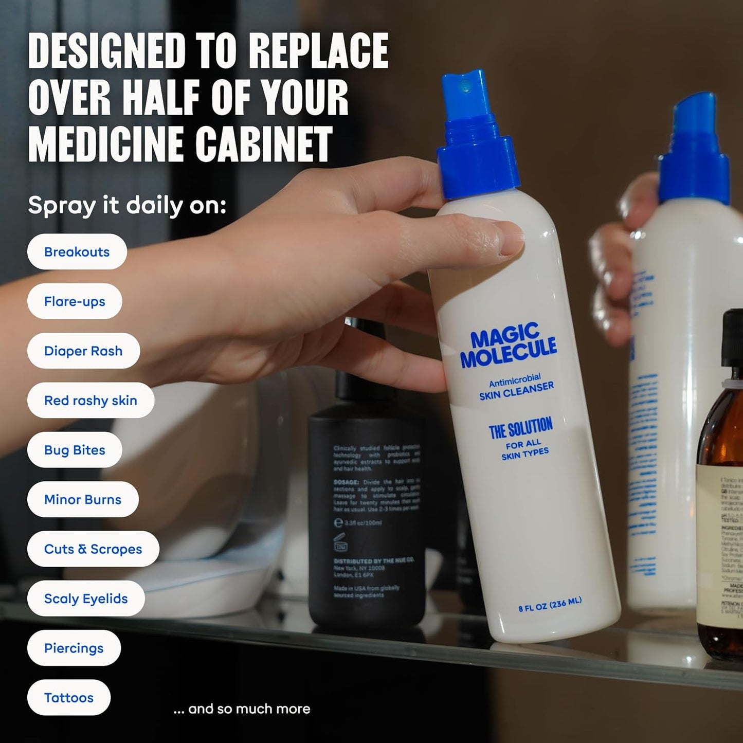 Magic Molecule Hypochlorous Acid Skin Cleanser Spray – Multi-Purpose Acne, Eczema & Rash Relief, Gentle & Safe for All Ages, Unscented, 8 oz