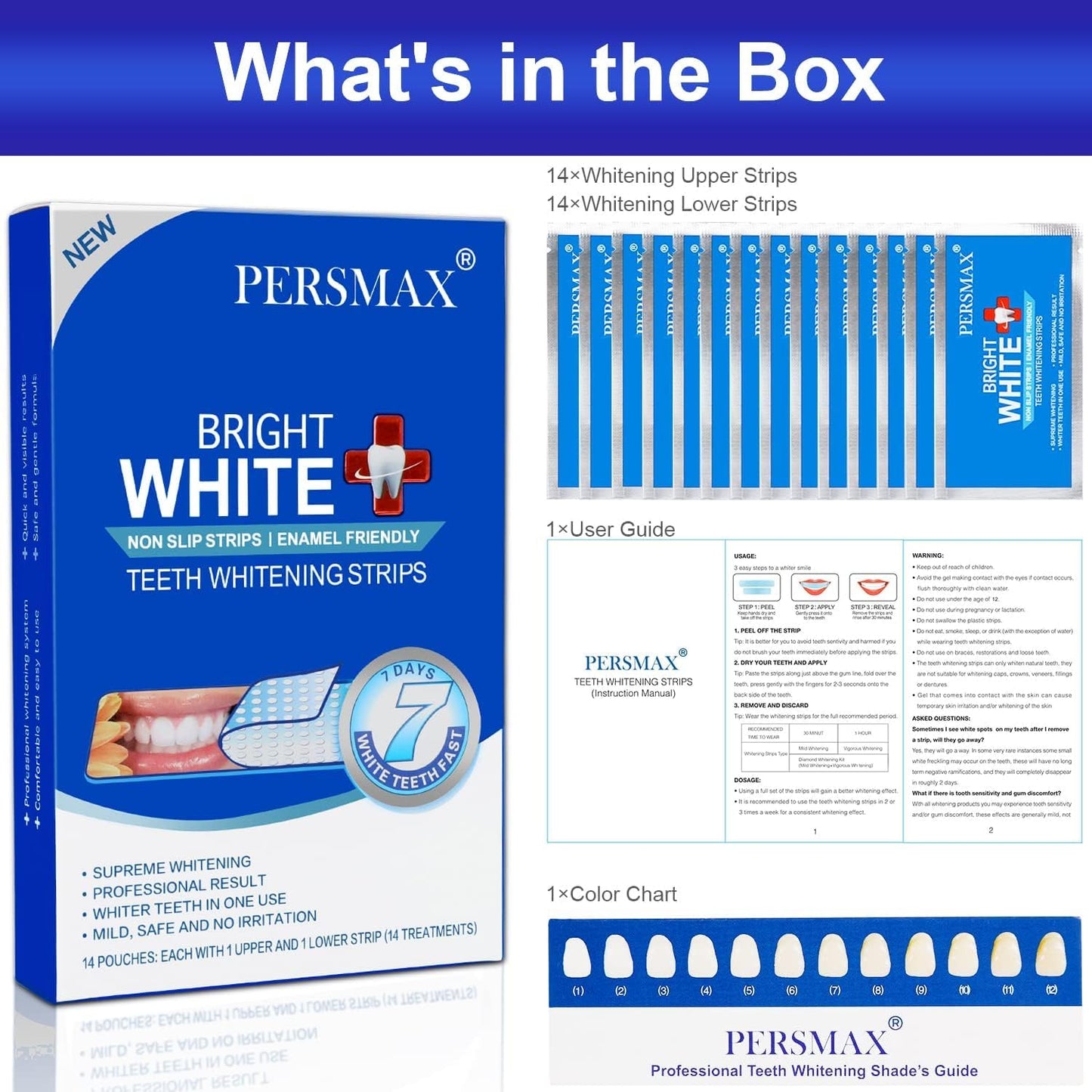 PERSMAX Teeth Whitening Strips Kit – Enamel-Safe, Dentist Recommended, 14-Day Whitening System with 28 Non-Slip Strips for Sensitive Teeth