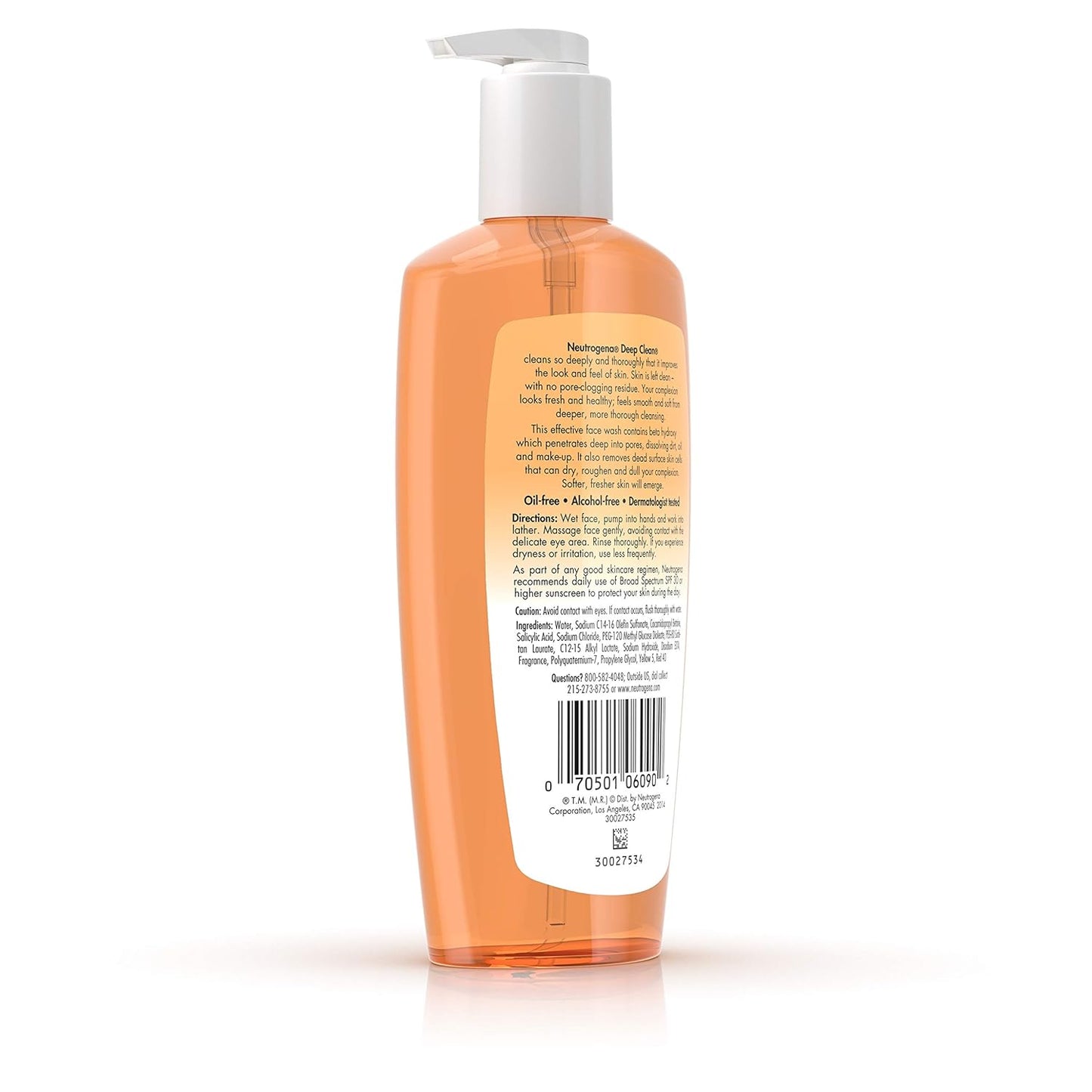 Neutrogena Deep Clean Daily Facial Cleanser with Beta Hydroxy Acid – Oil-Free, Non-Comedogenic Face Wash for Normal to Oily Skin, 6.7 fl oz
