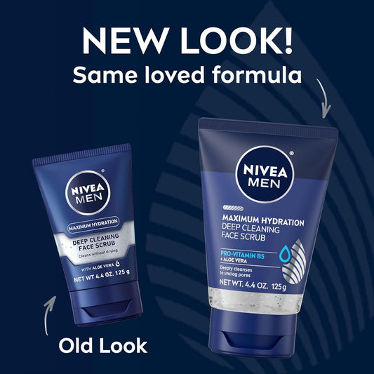 NIVEA MEN Maximum Hydration Face Scrub – Deep Cleaning with Aloe Vera | 3 Pack, 4.4 oz Each