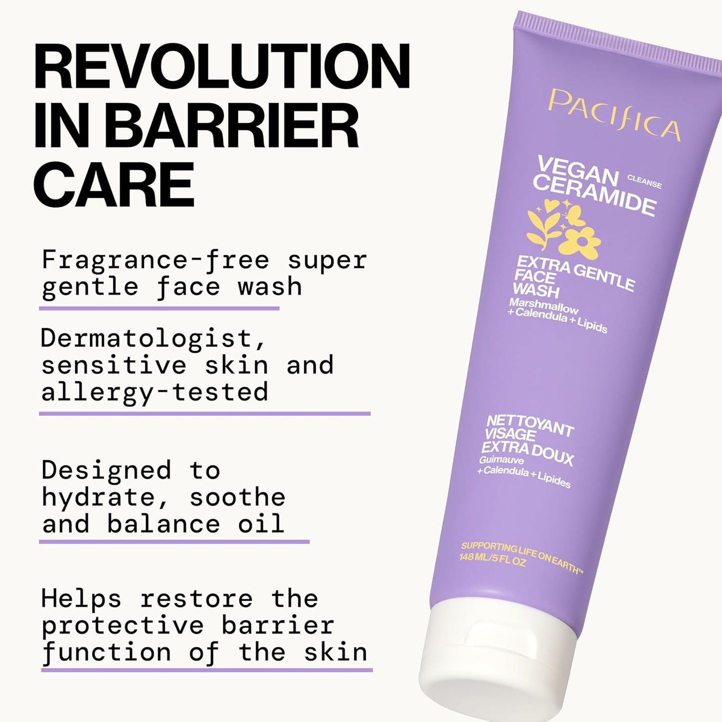 Pacifica Vegan Ceramide Face Wash – Gentle, Fragrance-Free Cleanser for Sensitive Skin