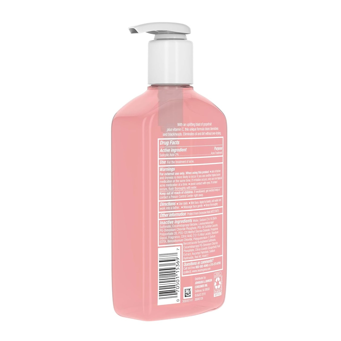 Neutrogena Oil-Free Pink Grapefruit Acne Face Wash | Vitamin C + 2% Salicylic Acid | Daily Blemish & Blackhead Cleanser | 9.1 fl oz