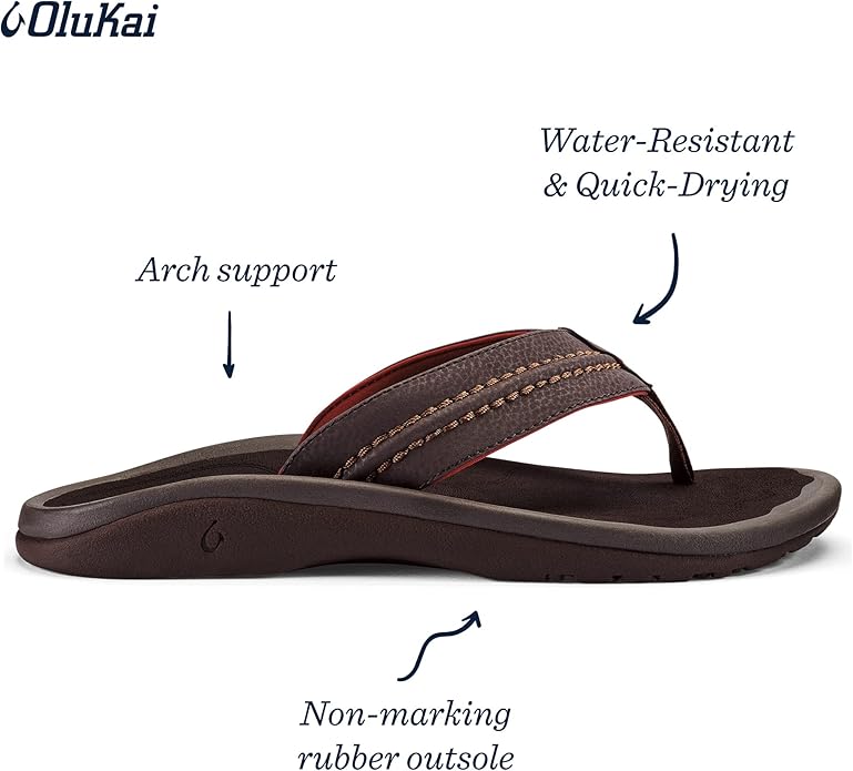 OLUKAI Hokua Men’s Beach Sandals | Quick-Dry Flip-Flops with Wet Grip Rubber & Comfort Footbed