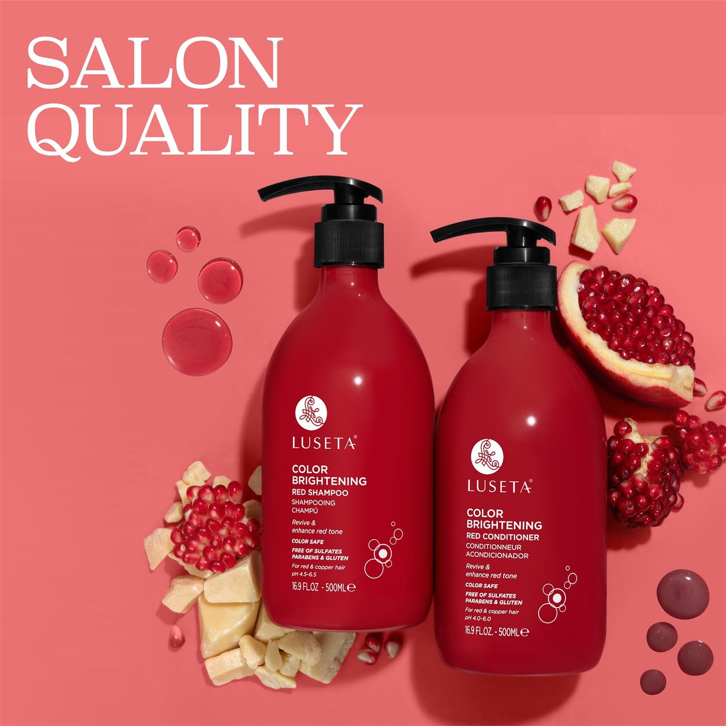 Luseta Red Hair Shampoo & Conditioner Set | Sulfate-Free, Color Protection & Copper Brightening with Pomegranate Extract (2 x 16.9 fl oz)