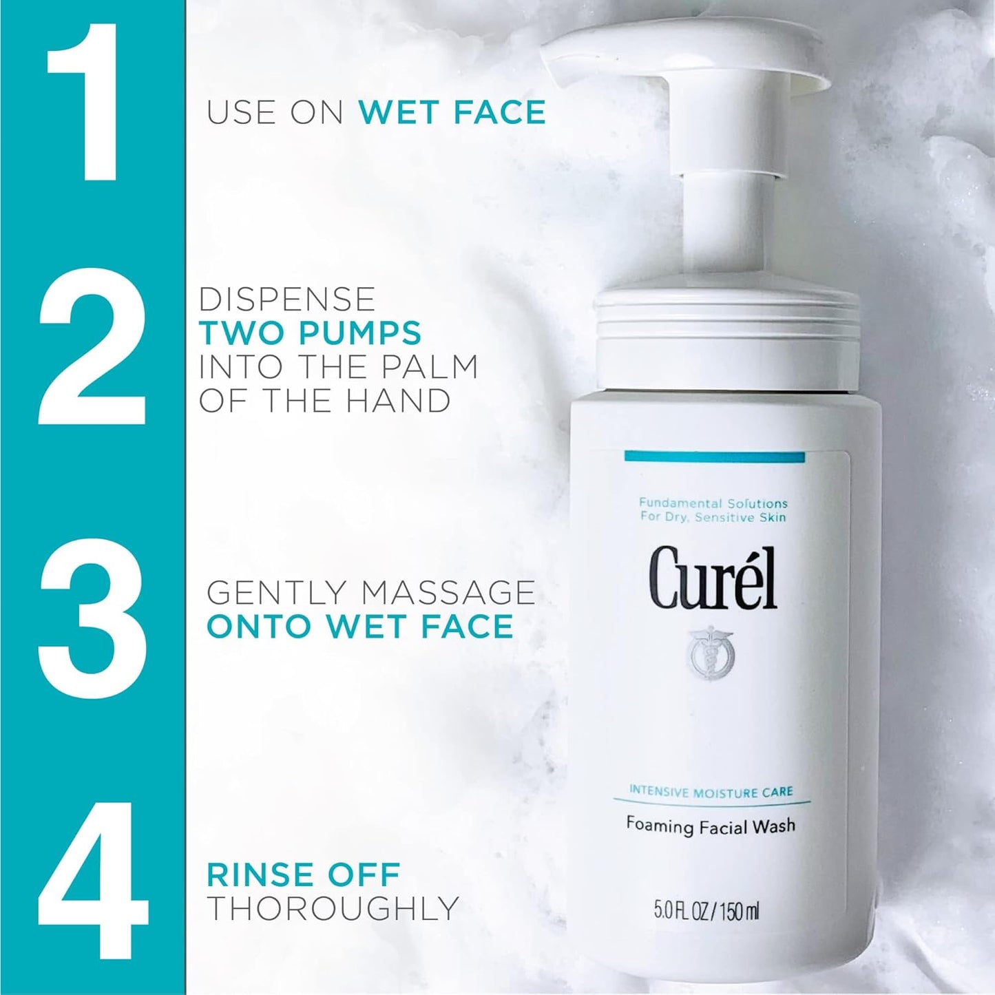 Curel Foaming Face Wash for Sensitive Skin – Hydrating, pH-Balanced Daily Cleanser, Fragrance-Free, 5oz