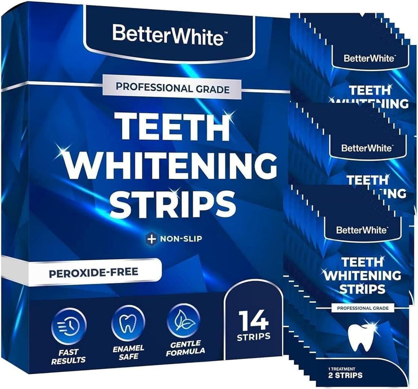 BetterWhite Professional Teeth Whitening Strips – 28 Strips (7 Treatments), Peroxide-Free, Enamel-Safe, Gentle Formula for Sensitive Teeth