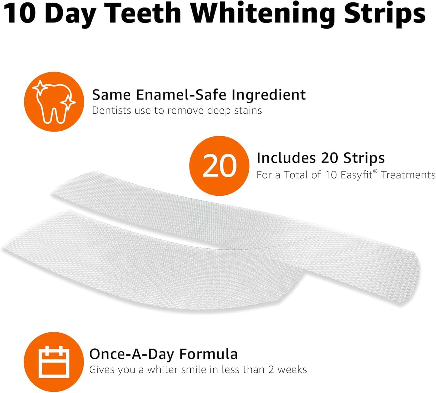 Amazon Basics 10-Day Teeth Whitening Strips Kit – Enamel-Safe, No-Slip, Easy 30-Min Whitening (20 Strips)