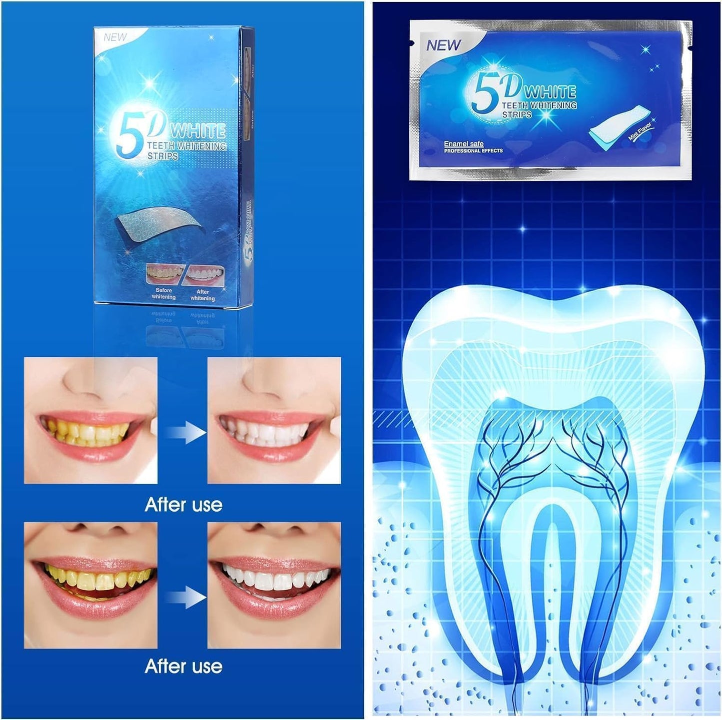 LuxuryGlow 5D Teeth Whitening Strips – 14-Pack At-Home Kit for Coffee, Wine & Smoking Stain Removal